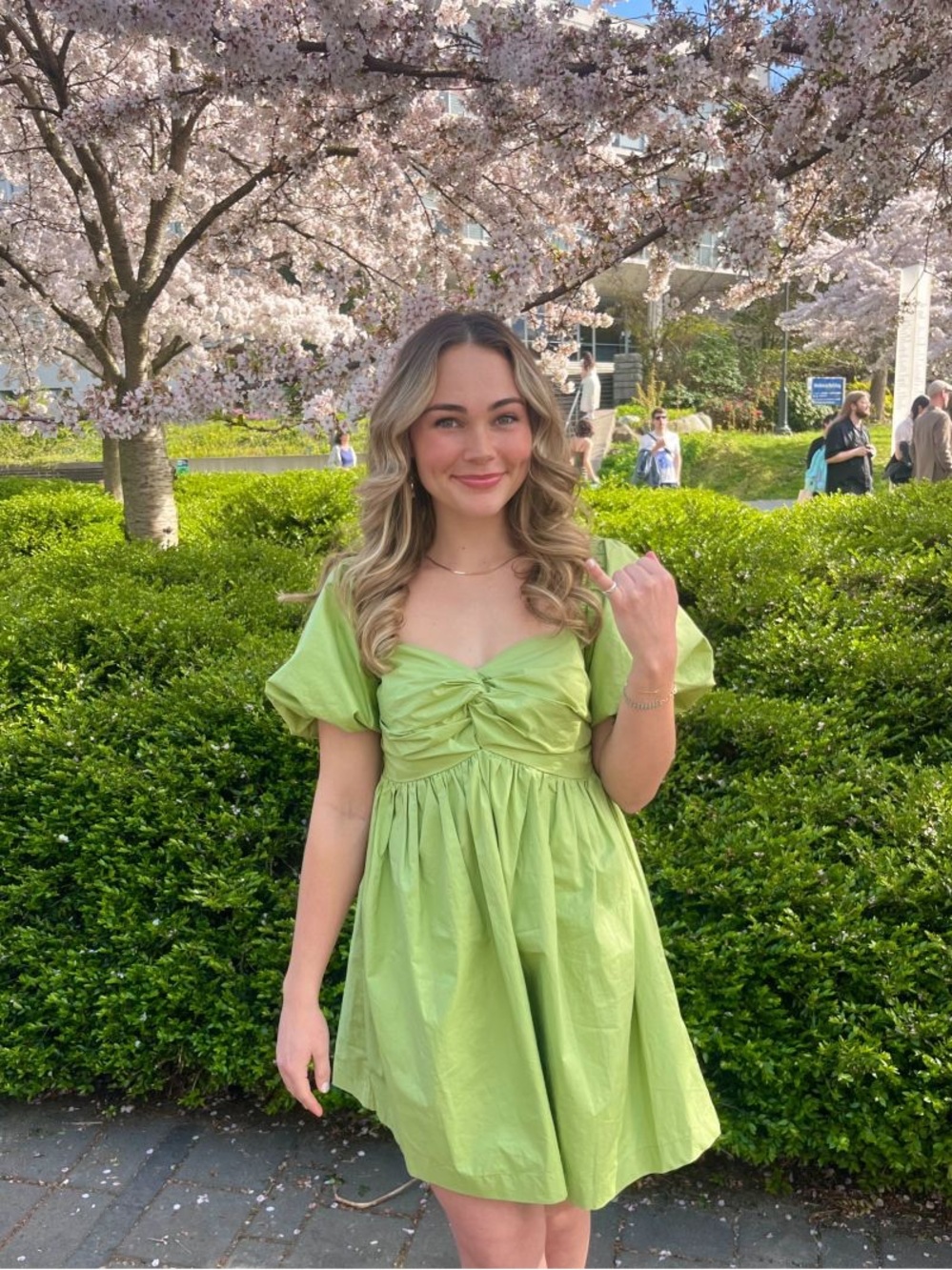 En Saison Light Green Puff Sleeve Mini Dress Size Small